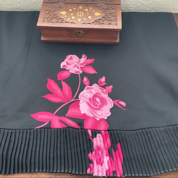 Vintage Bias Cut Accordion Pleat Roses Skirt, Sz 12 - Picture 5 of 8